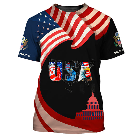 Unisex Shirt, Custom Name USA T-Shirt, USA Flag Shirt, Statue of Liberty T-Shirt