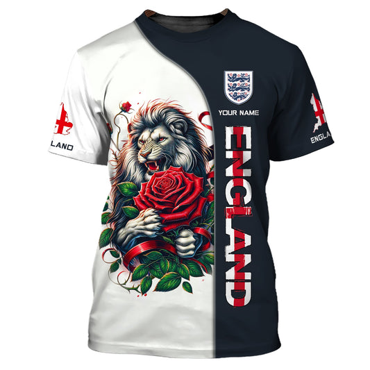 Unisex Shirt - Custom Name 3D Shirt - England Map, Red Rose Lion Shirt