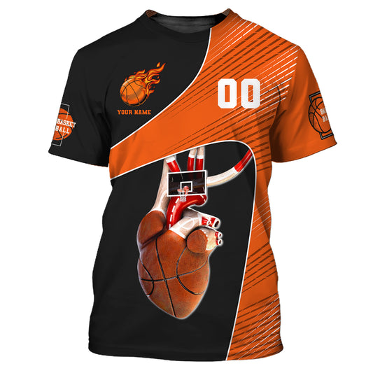 Herren-Shirt, individuelles Basketball-Shirt mit Namen und Nummer, Basketball-Herz, Geschenk für Basketballspieler