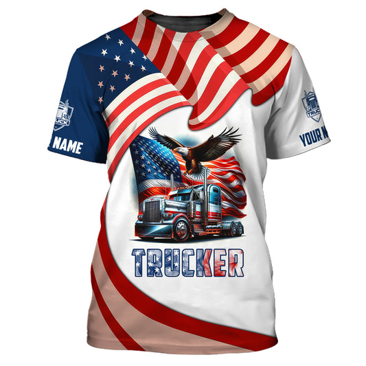 Unisex Shirt, Custom Name Trucker T-Shirt, USA Flag Shirt, Trucker USA T-Shirt