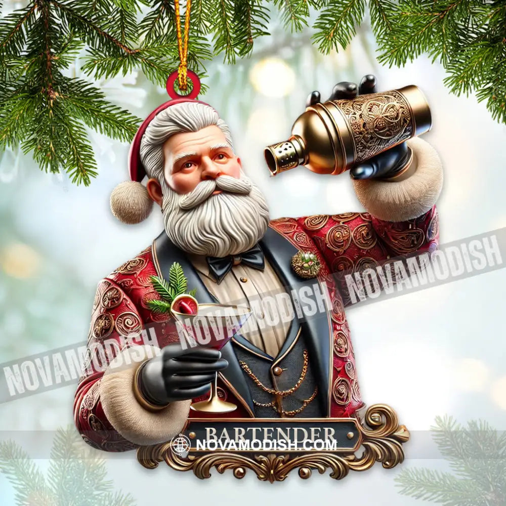 Bartender Santa Ornament Personalized