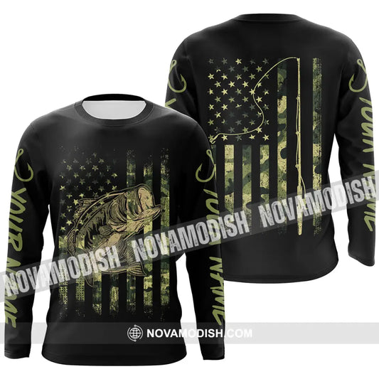 Bass Fishing Camo American Flag Custom Long Sleeve Shirts Personalized Patriotic Gifts Sleeves 02.06