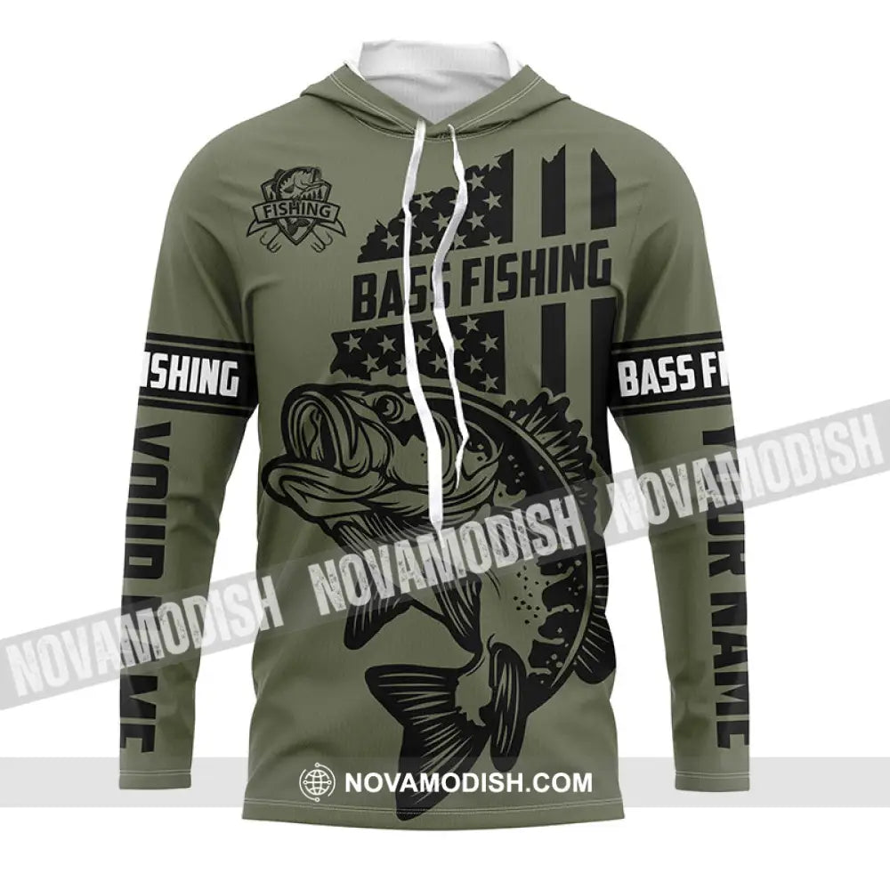 Bass Hunter Fishing American Flag Custom Long Sleeve Shirts 05.06