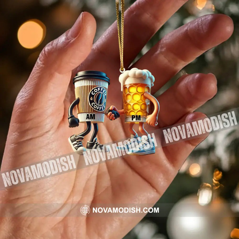 Beer And Coffee Couple Christmas Ornament Personalized