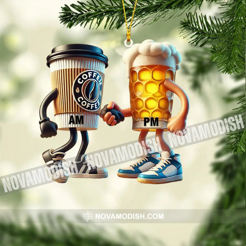 Beer And Coffee Couple Christmas Ornament Personalized