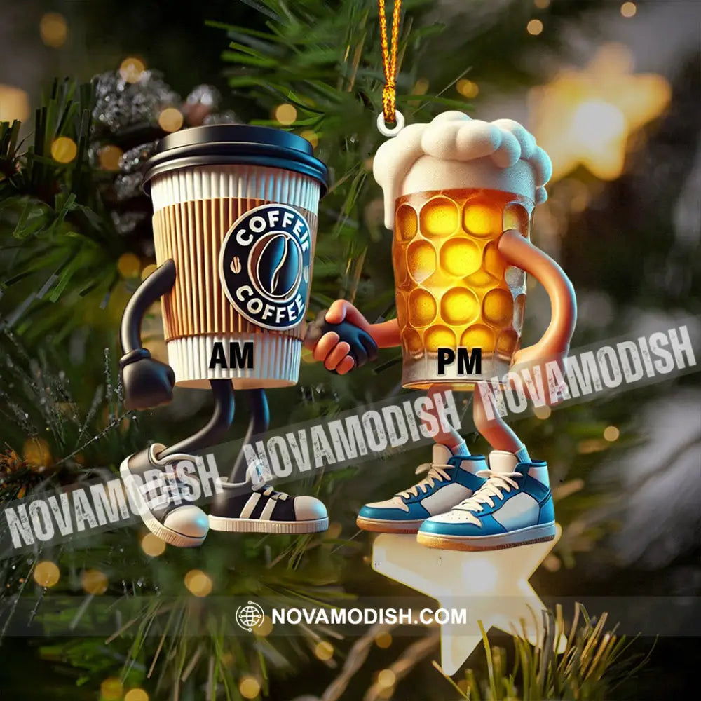 Beer And Coffee Couple Christmas Ornament Personalized