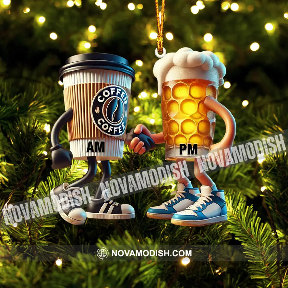 Beer And Coffee Couple Christmas Ornament Personalized