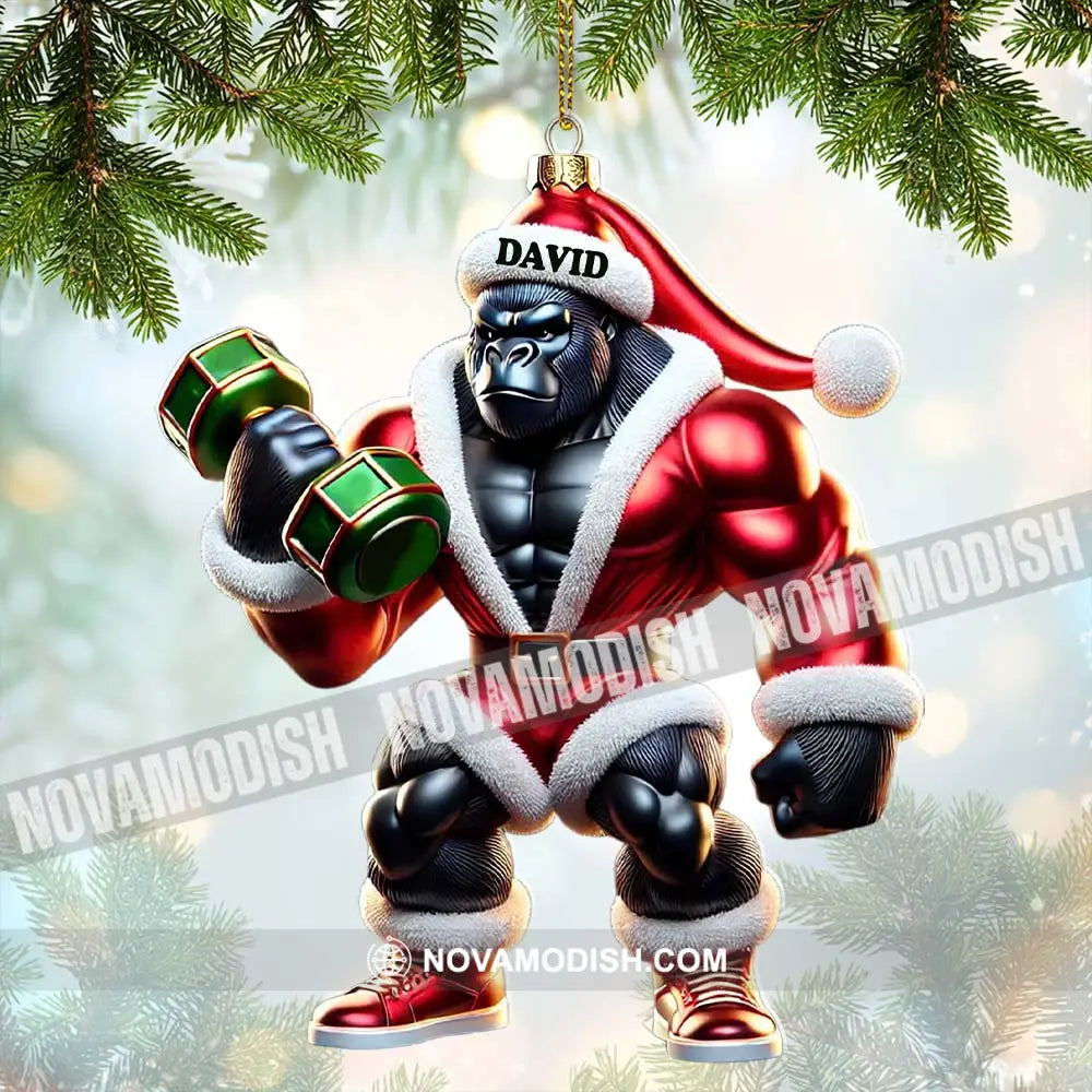 Black Kong Dumbbell Lift Christmas Ornament Personalized