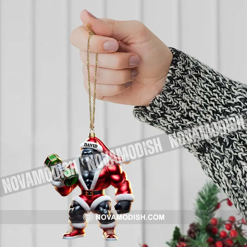 Black Kong Dumbbell Lift Christmas Ornament Personalized