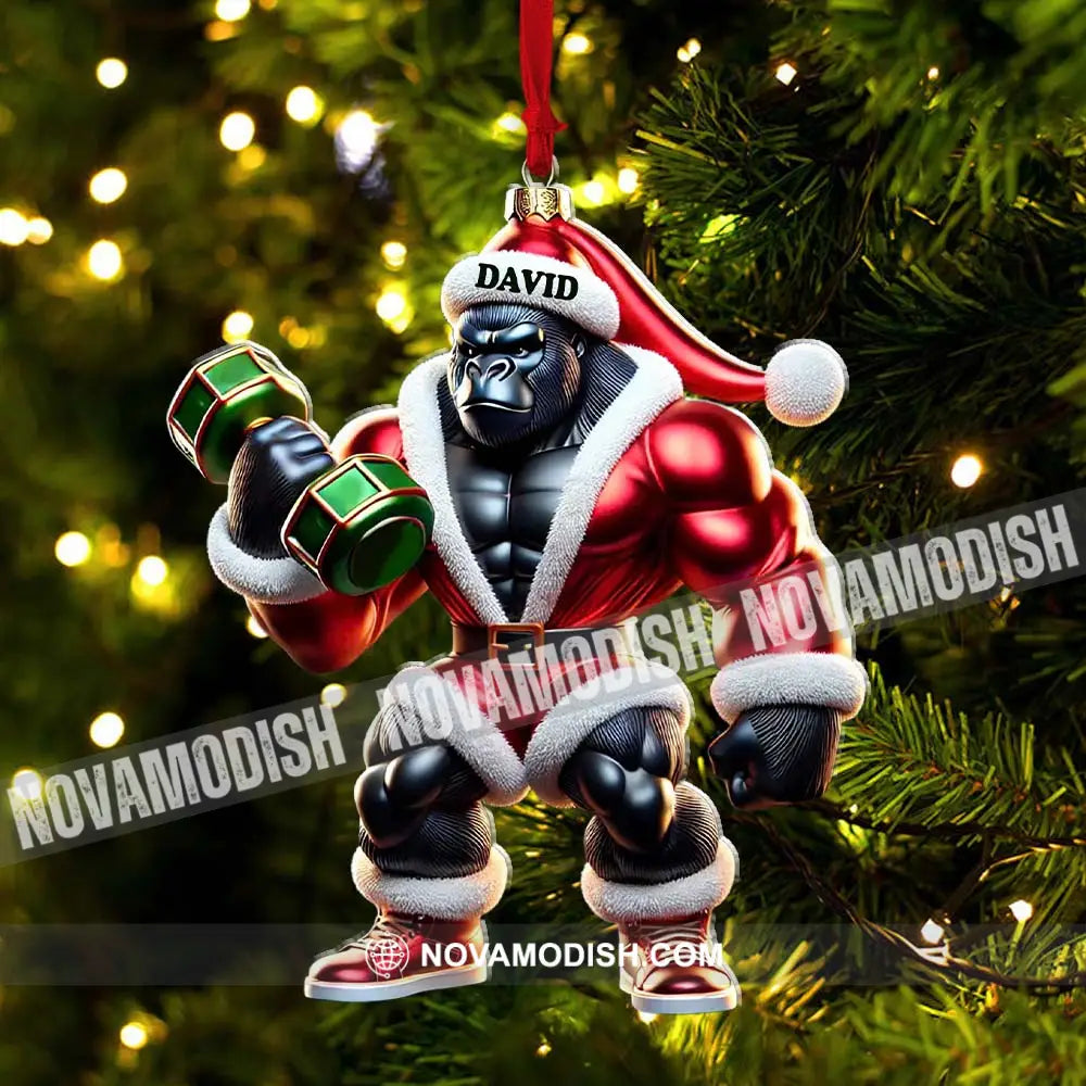 Black Kong Dumbbell Lift Christmas Ornament Personalized