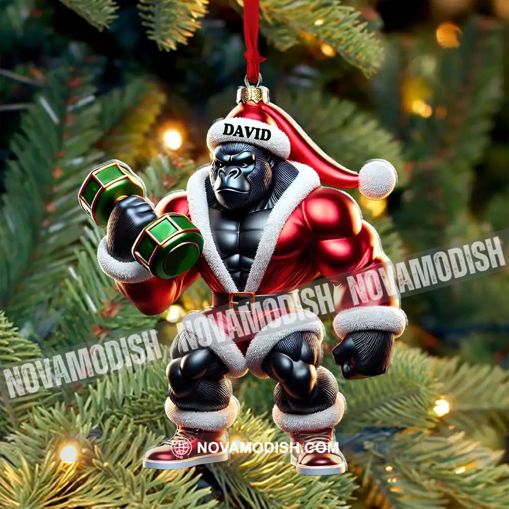 Black Kong Dumbbell Lift Christmas Ornament Personalized