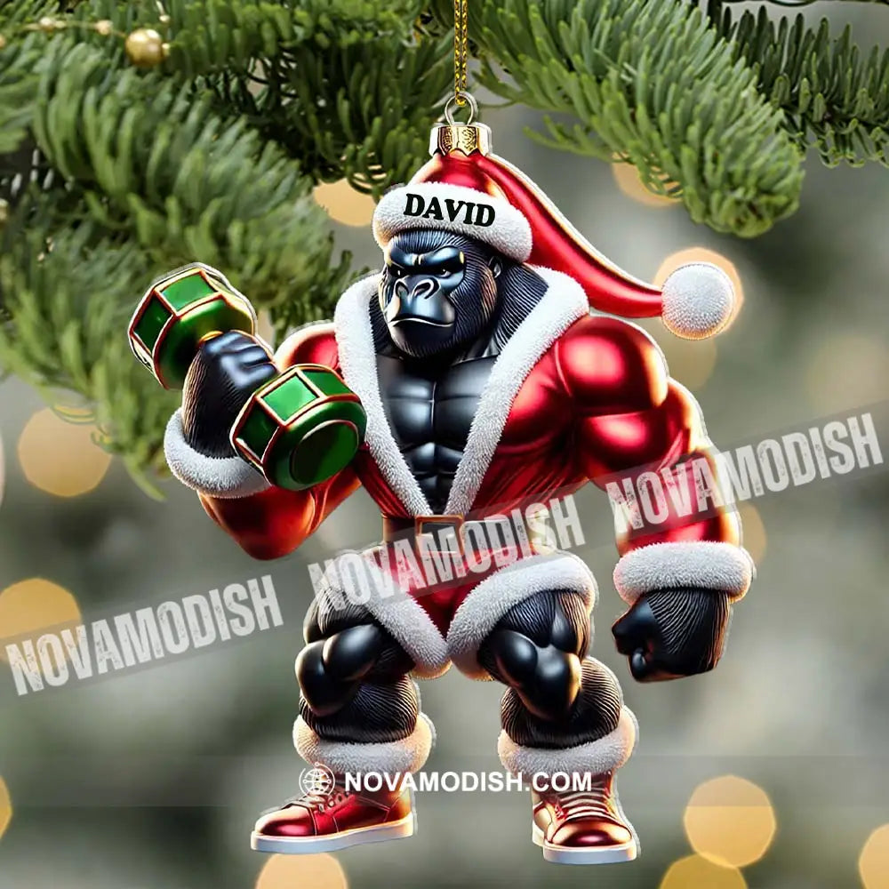 Black Kong Dumbbell Lift Christmas Ornament Personalized