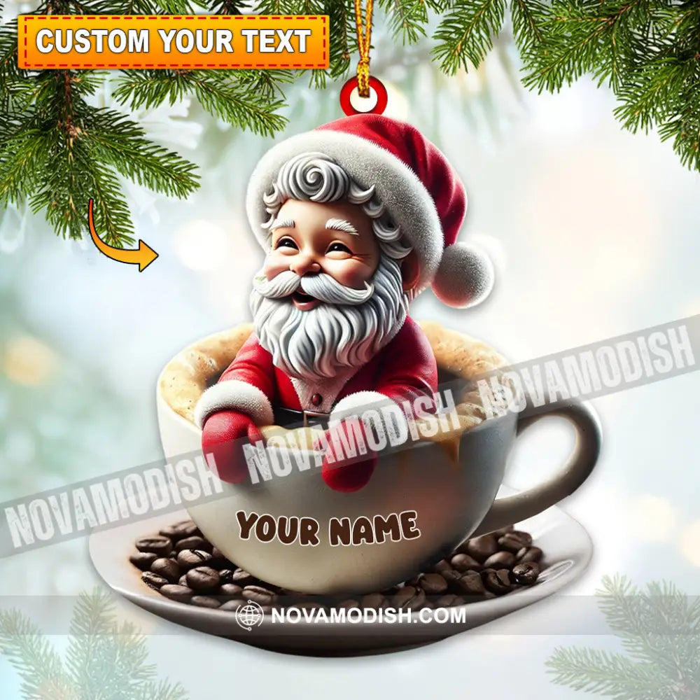 Coffee Santa Christmas Home Decor Ornament Personalized 3.54’’ / 1