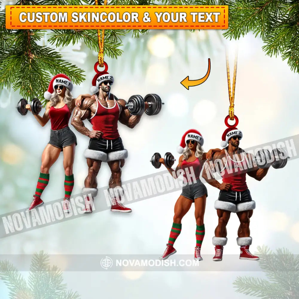 Couple Dumbbell Push Home Decor Christmas Ornament Personalized 3.54’’ / 1