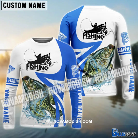 Crappie Fishing Personalized White Blue 3D Shirt Long Sleeve 05.06