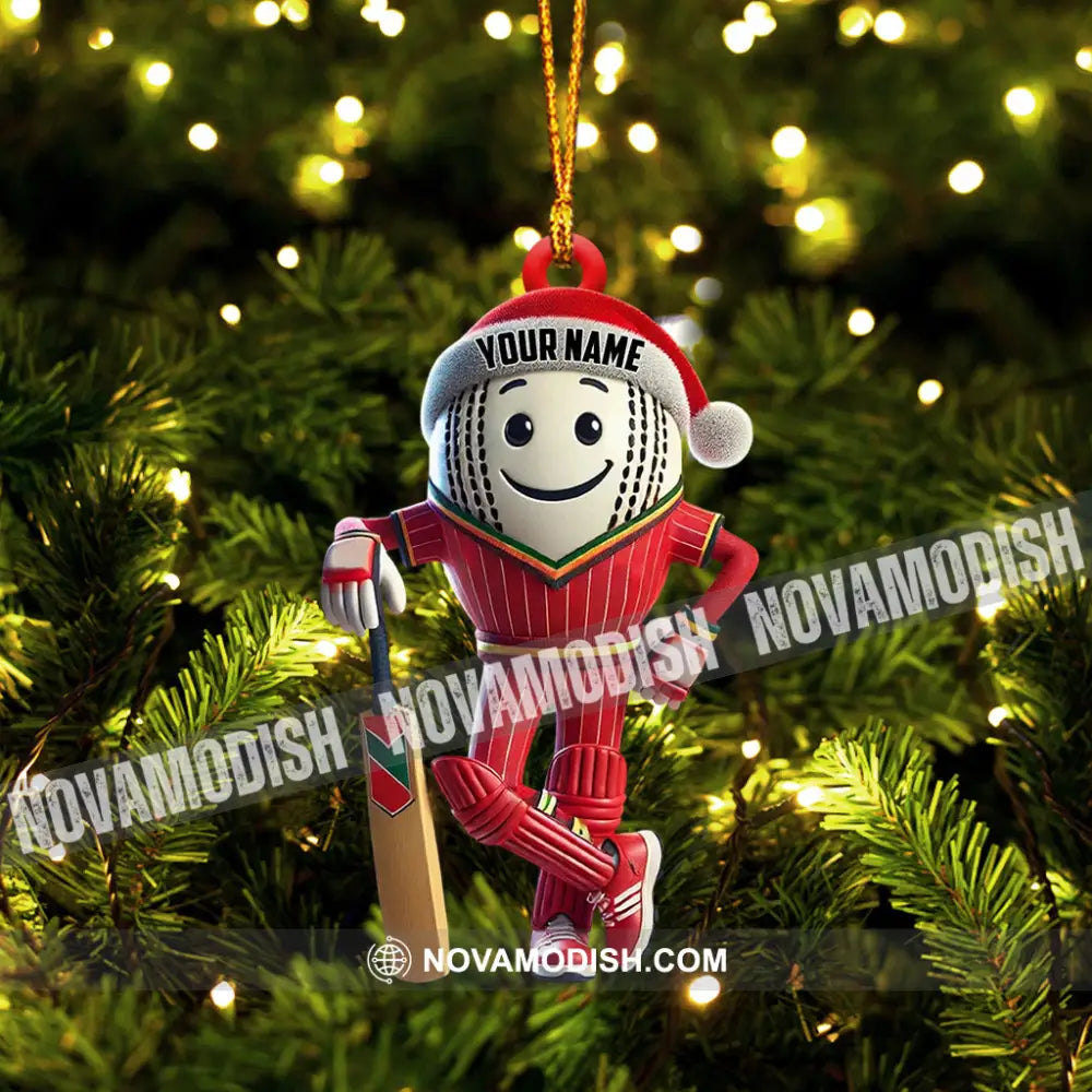 Cricket Ball Player Christmas Ornament Personalized