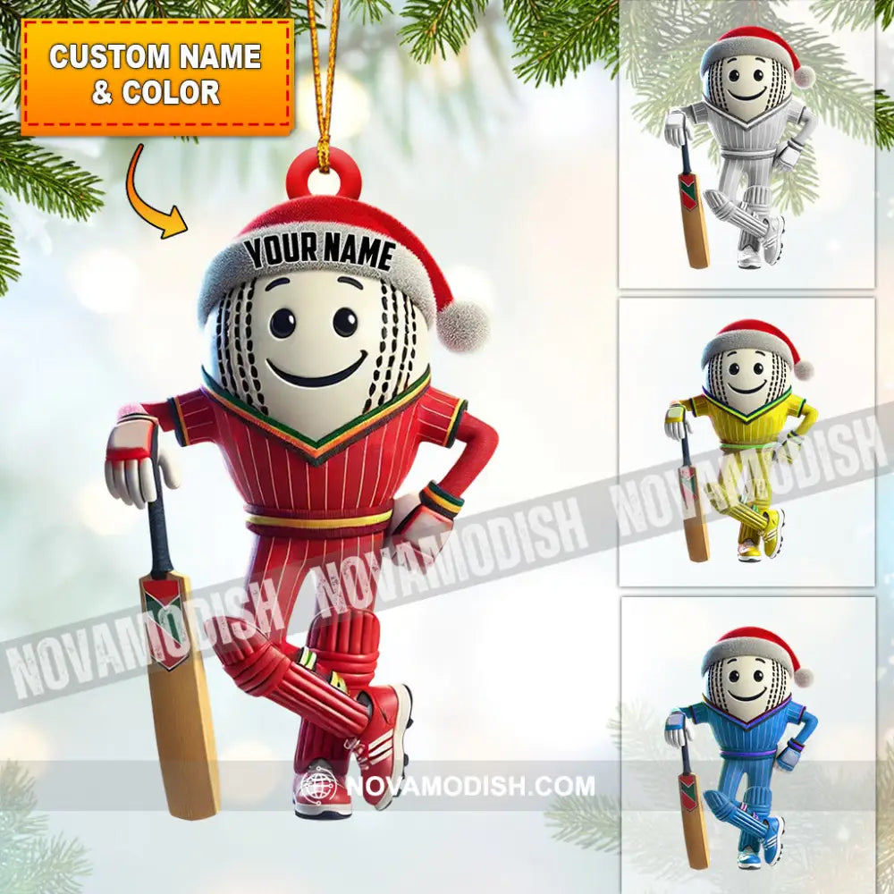 Cricket Ball Player Christmas Ornament Personalized 3.54’’ / 1