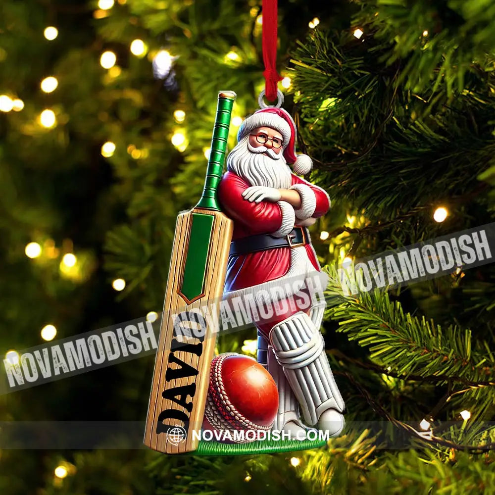 Cricket Ball Ready Santa Christmas Ornament Personalized