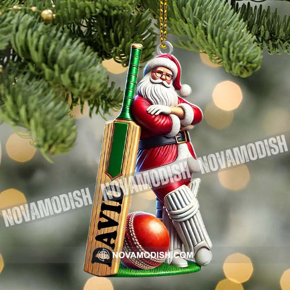 Cricket Ball Ready Santa Christmas Ornament Personalized