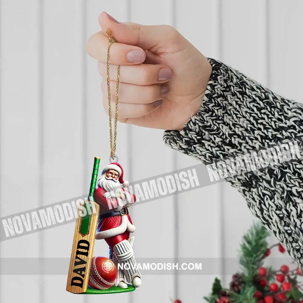 Cricket Ball Ready Santa Christmas Ornament Personalized