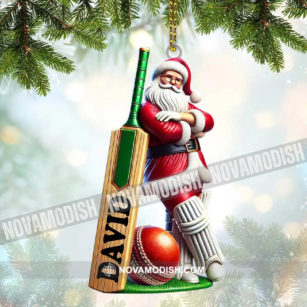 Cricket Ball Ready Santa Christmas Ornament Personalized