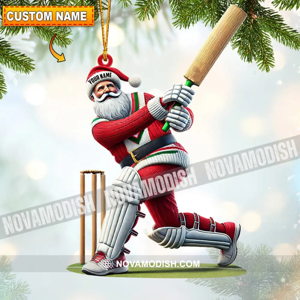 Cricket Ball Santa Pose Christmas Ornament Personalized 3.54’’ / 1