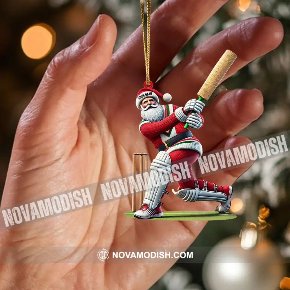 Cricket Ball Santa Pose Christmas Ornament Personalized