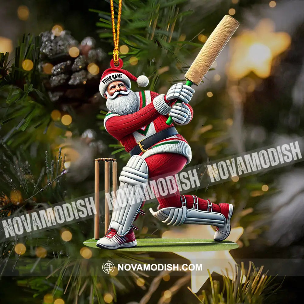 Cricket Ball Santa Pose Christmas Ornament Personalized