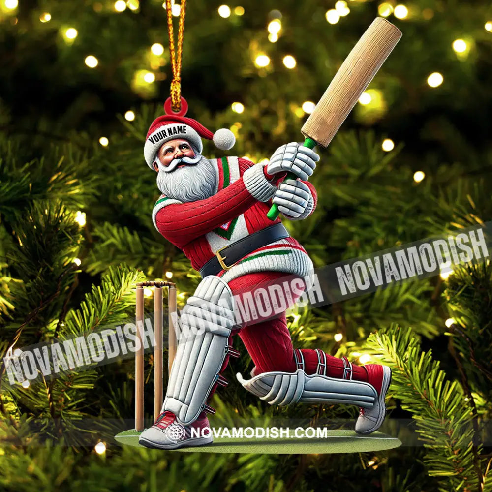 Cricket Ball Santa Pose Christmas Ornament Personalized