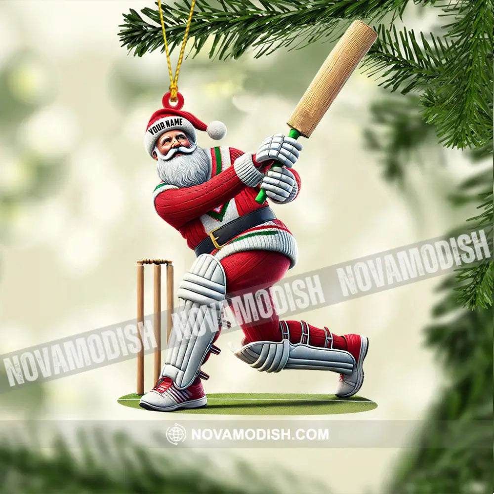 Cricket Ball Santa Pose Christmas Ornament Personalized