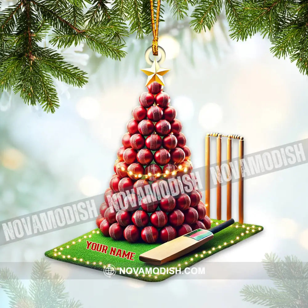 Cricket Ball Tree Christmas Ornament Personalized