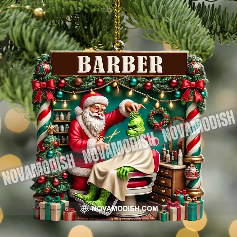 Custom Barber Santa Ornament Personalized