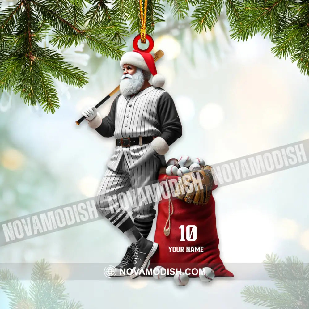 Custom Name And Number Baseball Santa Ornament Christmas Gift Decoration 3.54’’ / 1