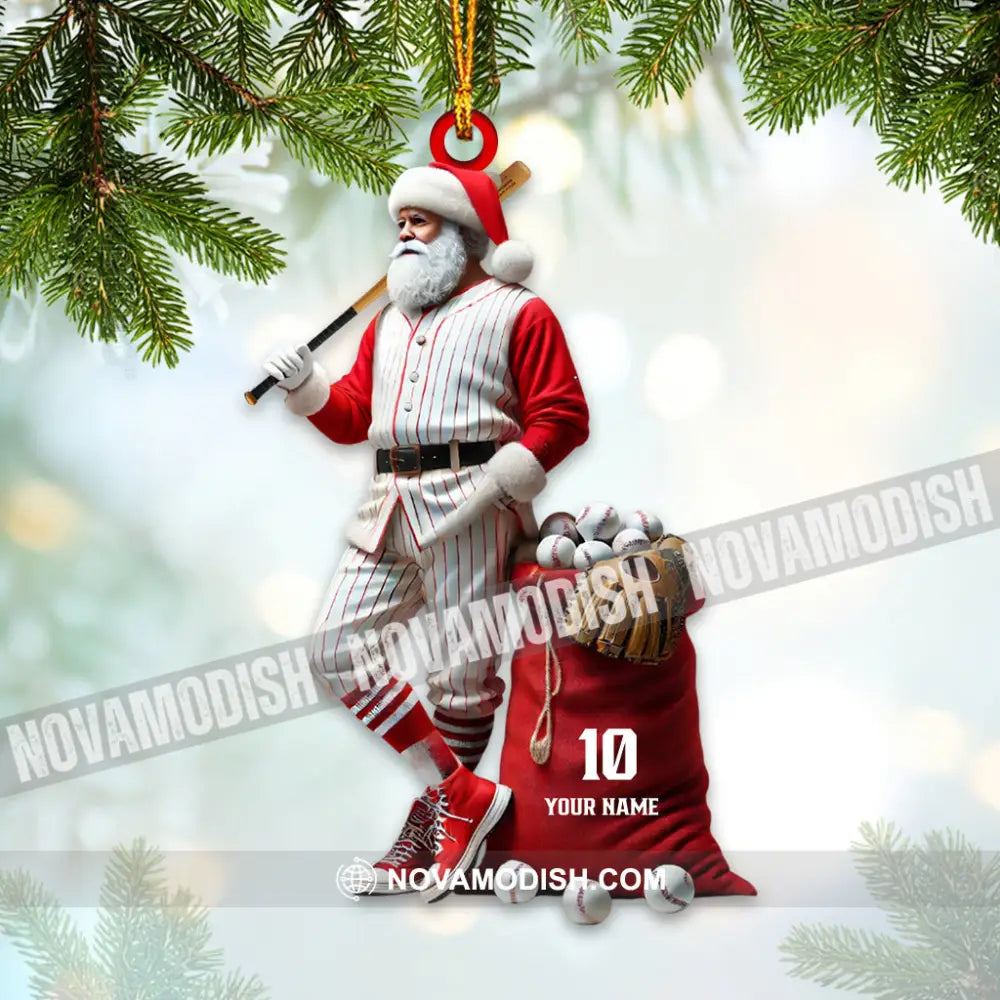 Custom Name And Number Baseball Santa Ornament Christmas Gift Decoration