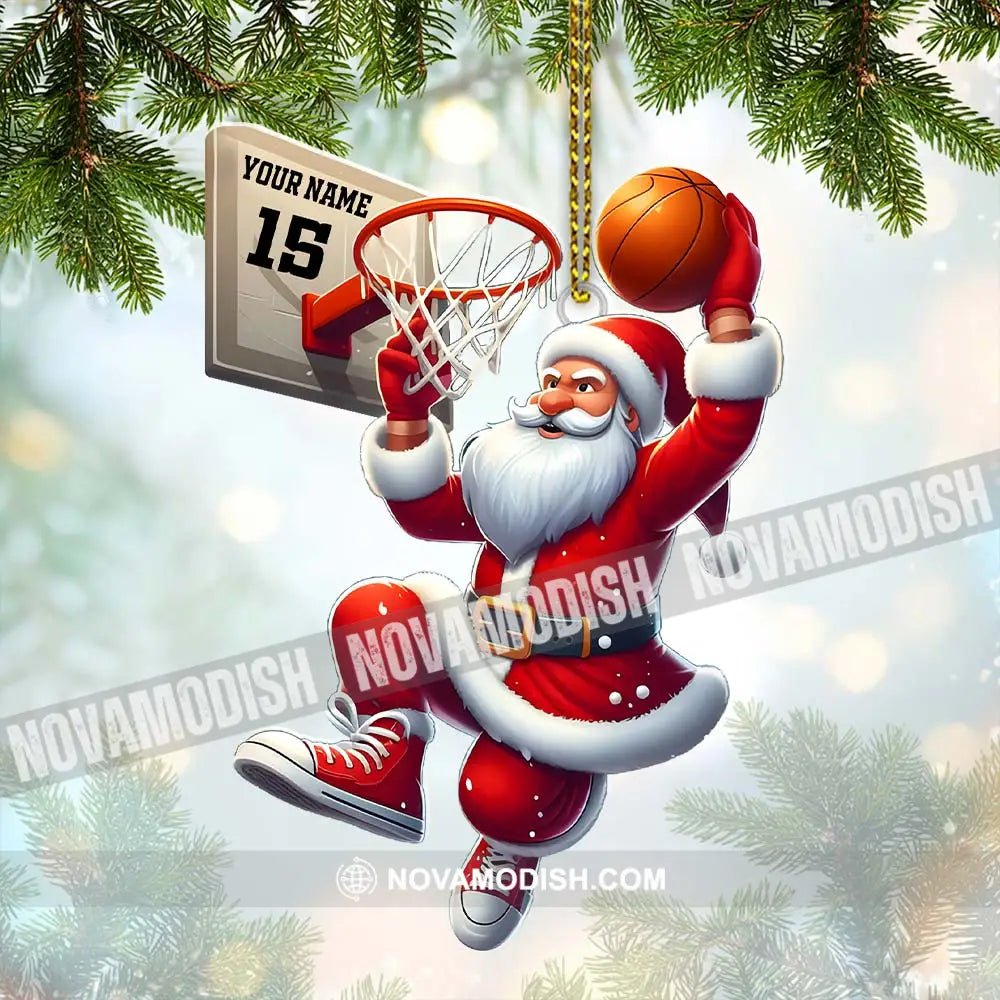 Custom Name And Number Basketball Santa Ornament Lover Christmas Gift 3.54’’ / 1