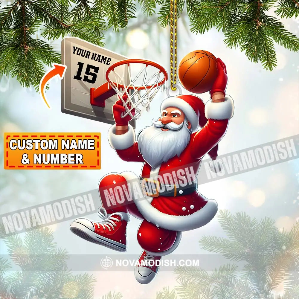 Custom Name And Number Basketball Santa Ornament Lover Christmas Gift