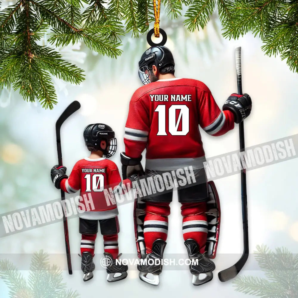 Custom Name And Number Dad Son Ice Hockey Ornament Christmas Gift Decoration 3.54’’ / 1