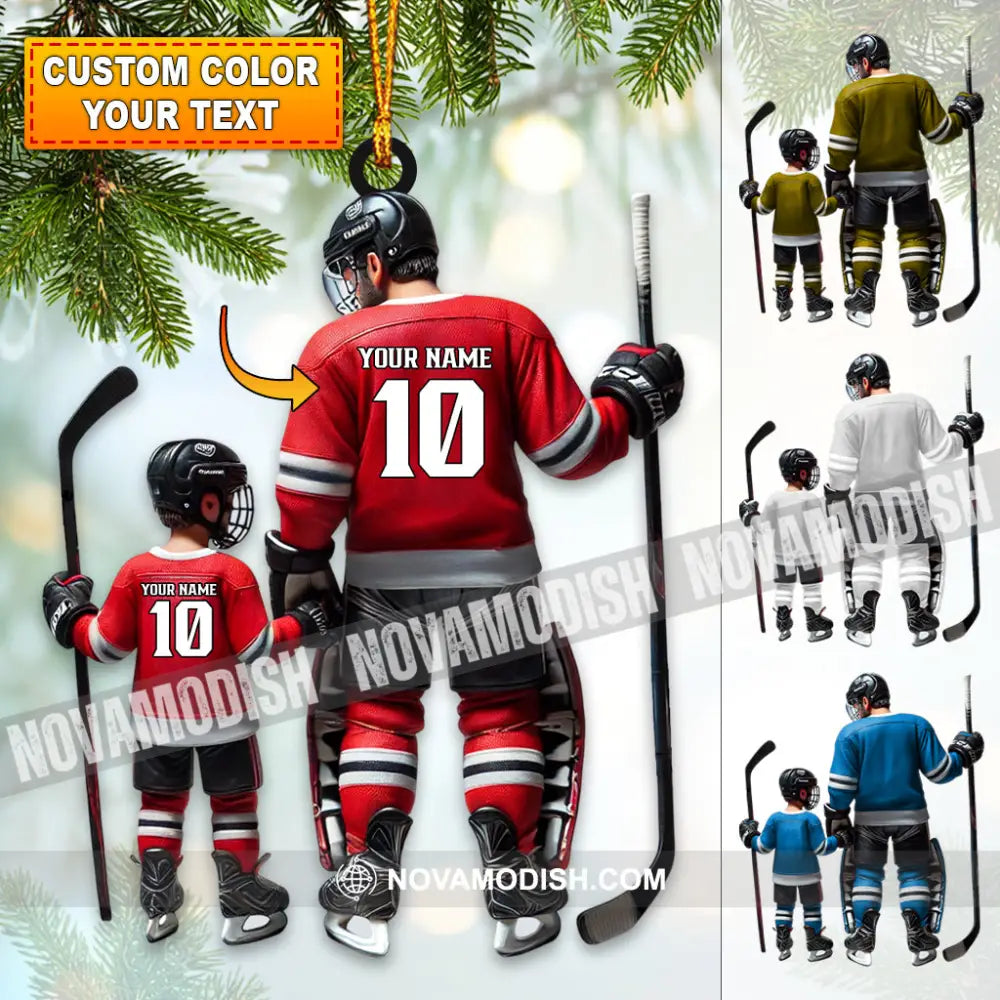 Custom Name And Number Dad Son Ice Hockey Ornament Christmas Gift Decoration