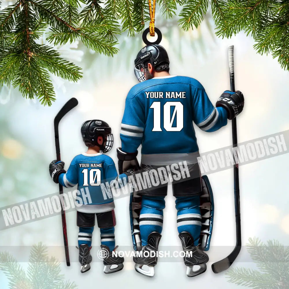 Custom Name And Number Dad Son Ice Hockey Ornament Christmas Gift Decoration