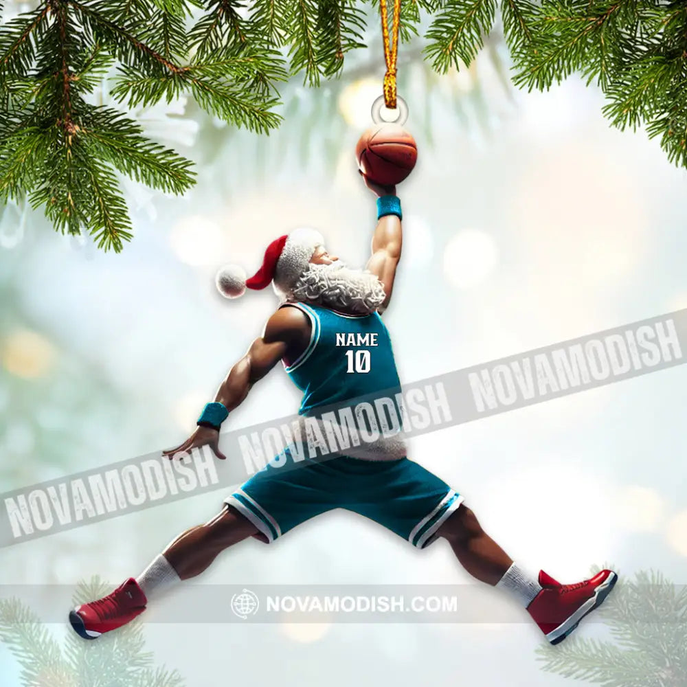 Custom Name And Number Santa Basketball Ornament Christmas Gift