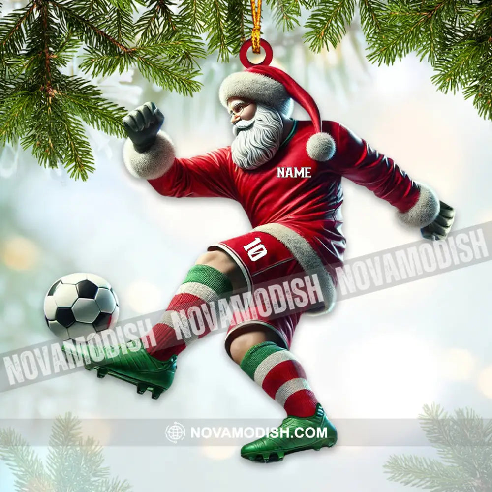 Custom Name And Number Santa Football Ornament Christmas Gift For Lover 3.54’’ / 1 Pack