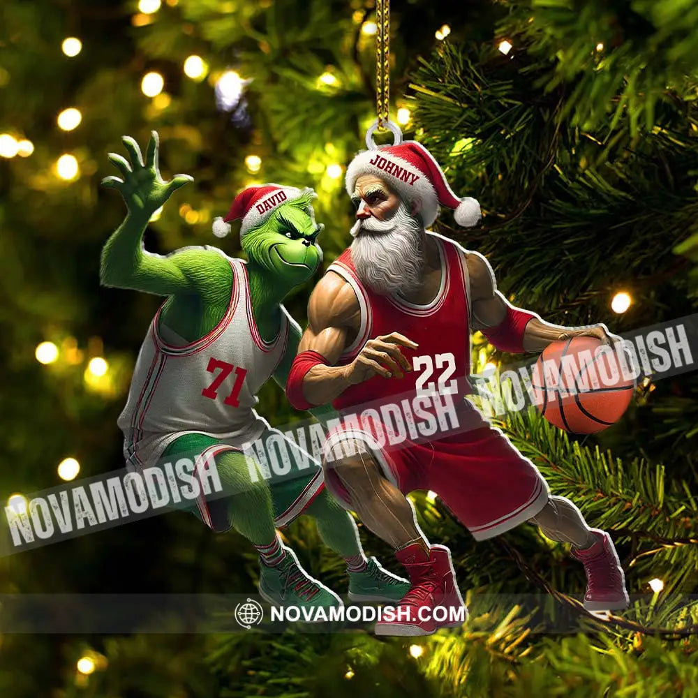 Custom Name And Number Santa Grinch Basketball Ornament Christmas Gift For Lover 3.54’’ / 1