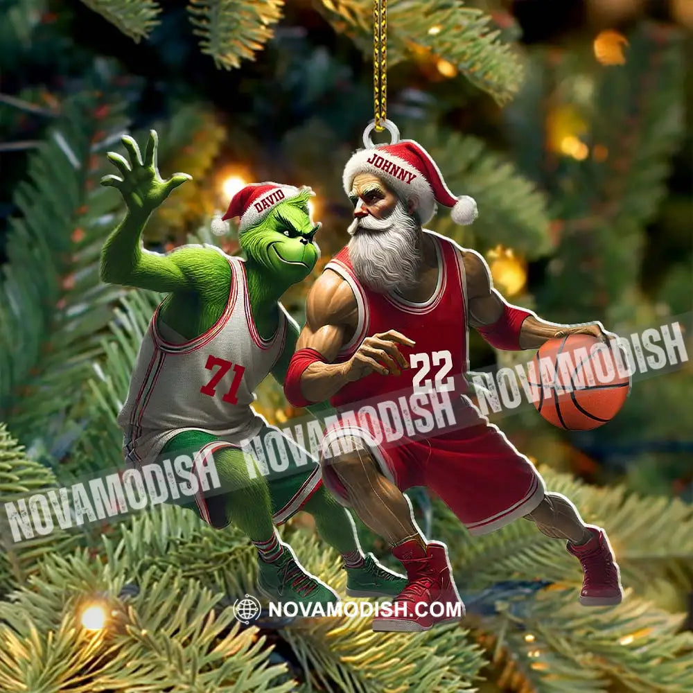 Custom Name And Number Santa Grinch Basketball Ornament Christmas Gift For Lover