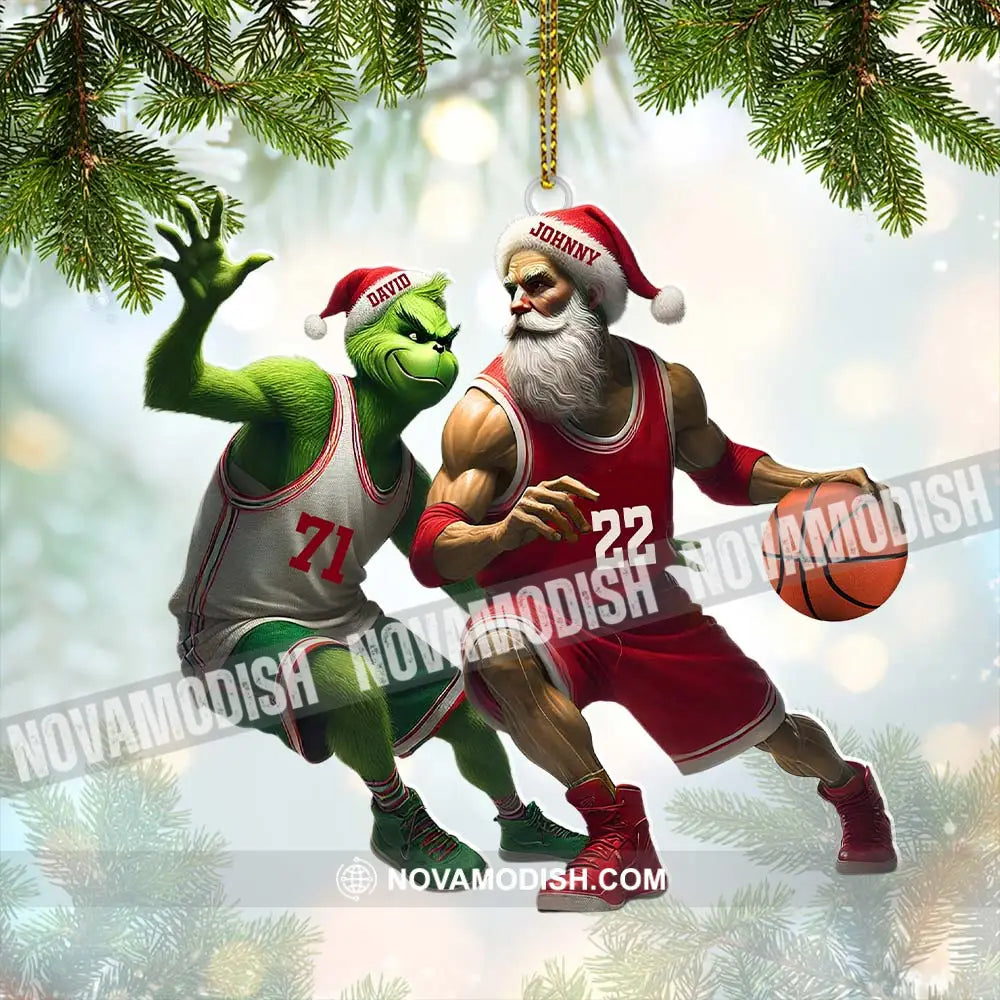 Custom Name And Number Santa Grinch Basketball Ornament Christmas Gift For Lover