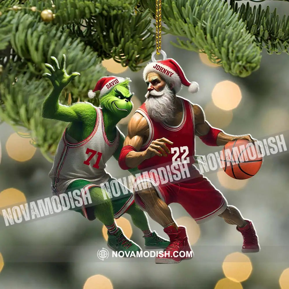 Custom Name And Number Santa Grinch Basketball Ornament Christmas Gift For Lover