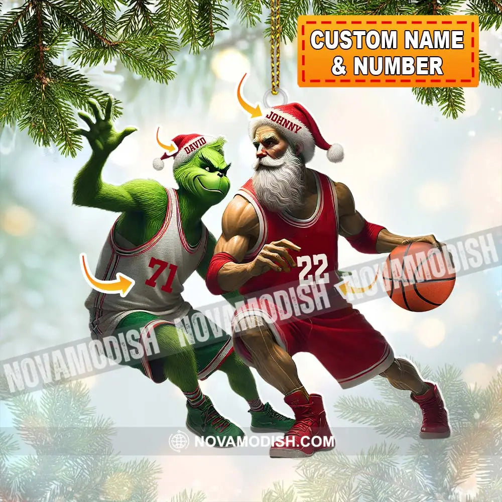 Custom Name And Number Santa Grinch Basketball Ornament Christmas Gift For Lover