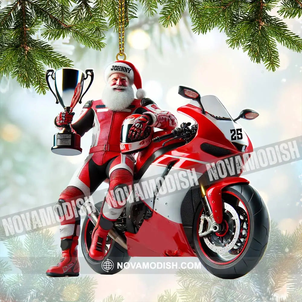 Custom Name And Number Santa Motorbike Ornament Christmas Gift 3.54’’ / 1