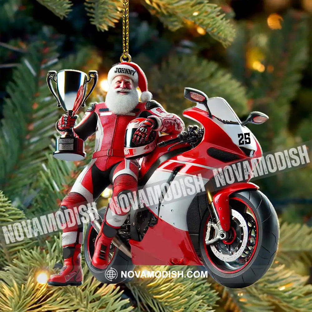 Custom Name And Number Santa Motorbike Ornament Christmas Gift