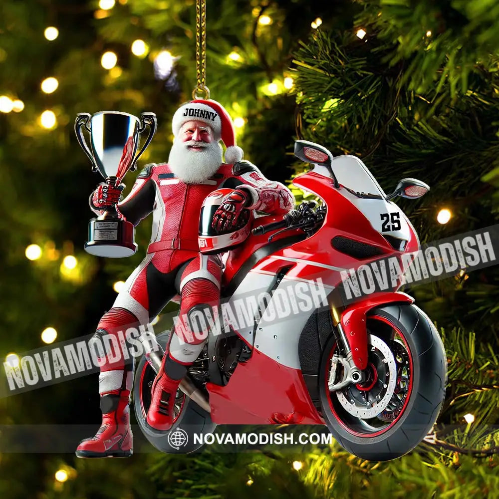 Custom Name And Number Santa Motorbike Ornament Christmas Gift