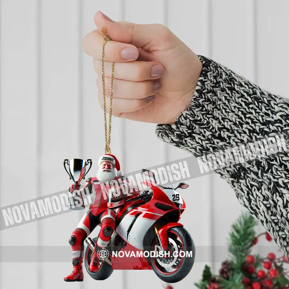 Custom Name And Number Santa Motorbike Ornament Christmas Gift